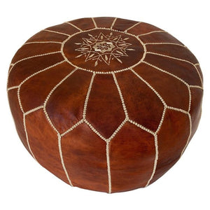 Moroccan Brown Leather Ottoman