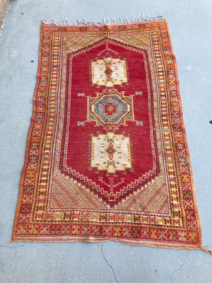 Moroccan Vintage Boujad Berber Tribal Rug 1960s