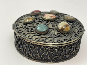 Vintage Moorish Sajai Box with Semi-Precious Stones