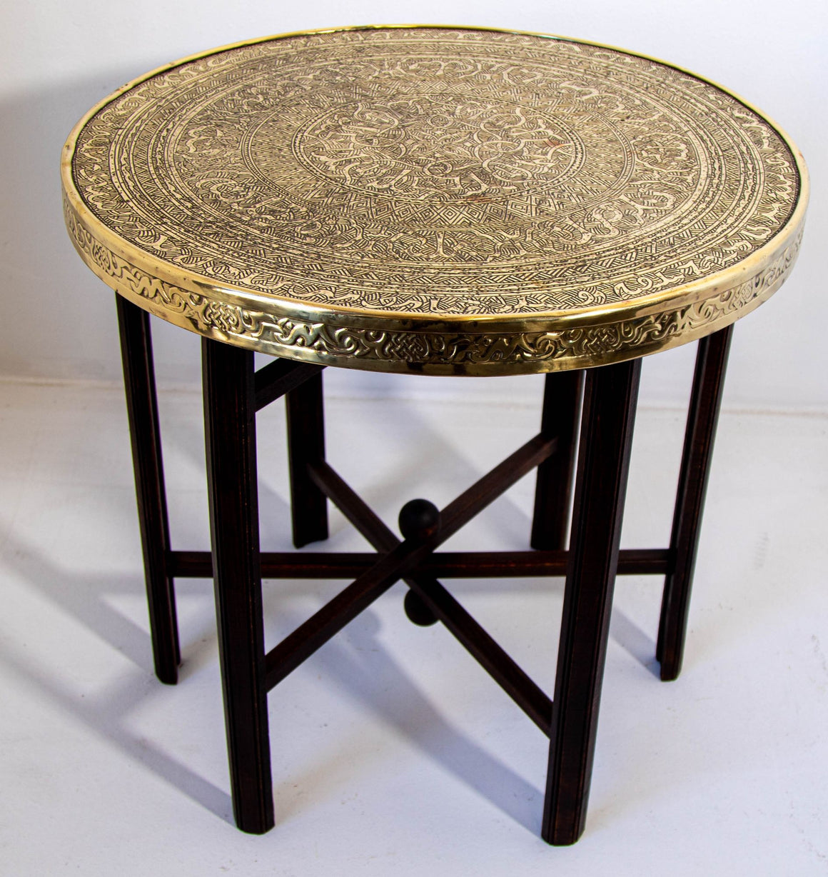 Moorish Islamic Brass Tray Table Spain 1920s