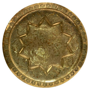 Middle Eastern Moorish Antique Round Brass Tray 20 inches