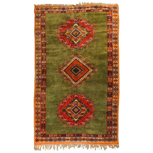 Vintage Moroccan Beni Mguild Berber Green and Orange Rug 1960s