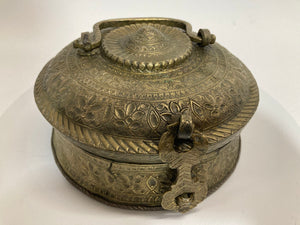 Asian Antique Brass Betel Nut Pandan Box with Lid, Northern India 19th C.