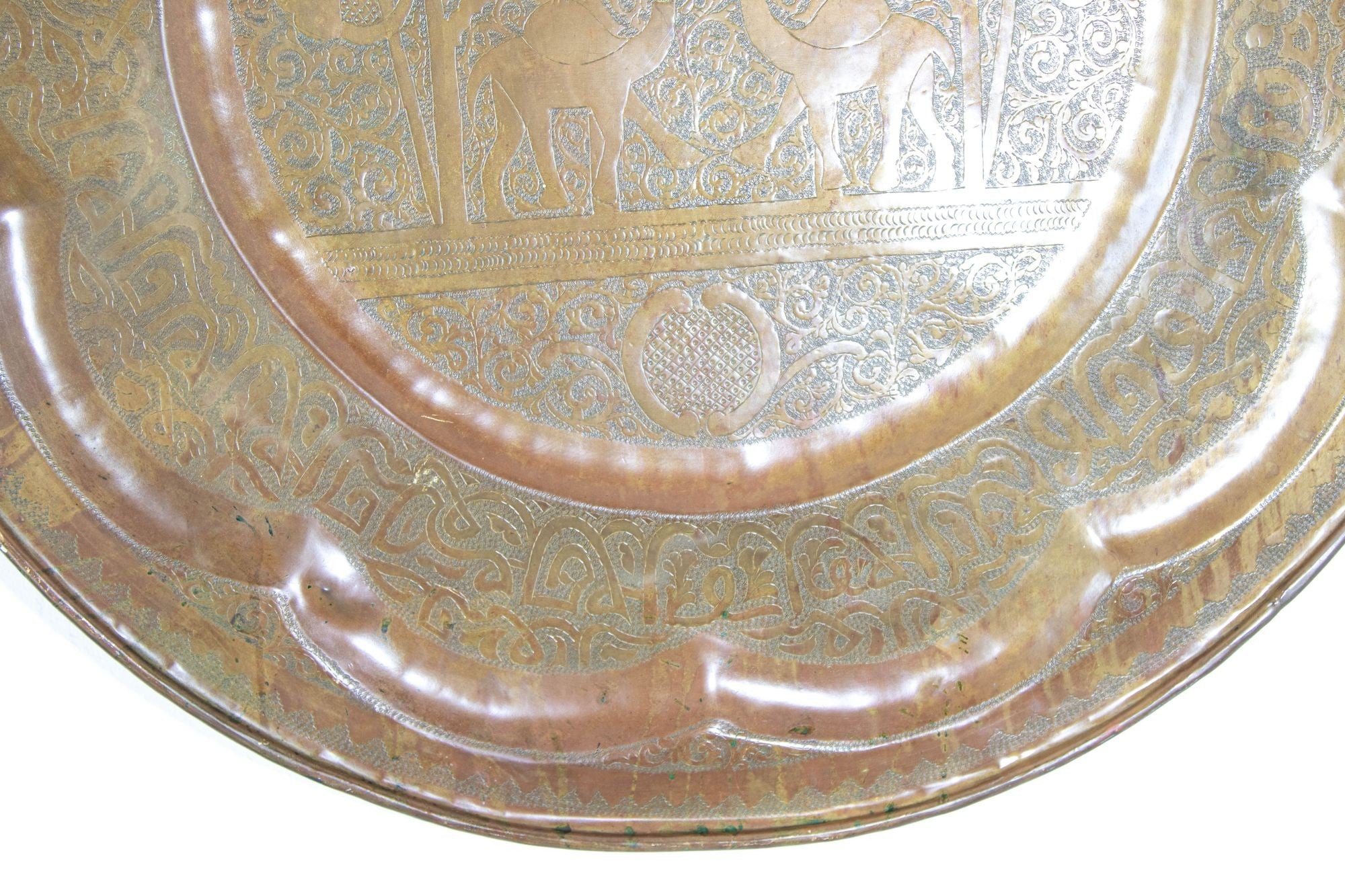 Moroccan Antique Large Polished Round Brass Tray Platter 36 Inc. - E-mosaik