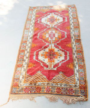 1960s Moroccan Berber Rug Burnt Orange Blue Cream and Pink