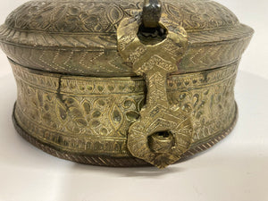 Asian Antique Brass Betel Nut Pandan Box with Lid, Northern India 19th C.