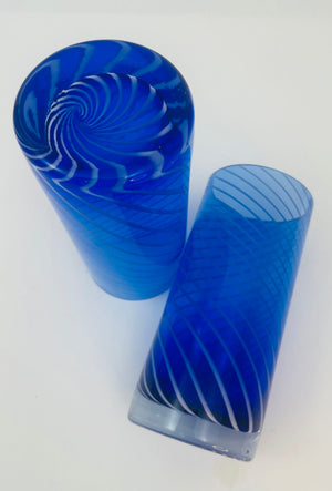 Cobalt Blue Drinking Glasses Set of 6 Spiral Italian Tumblers 1980s