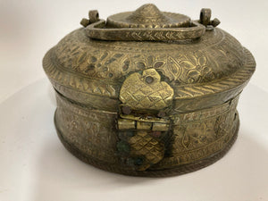 Asian Antique Brass Betel Nut Pandan Box with Lid, Northern India 19th C.