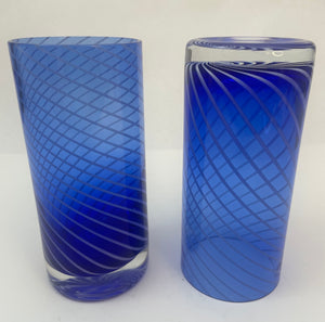 Cobalt Blue Drinking Glasses Set of 6 Spiral Italian Tumblers 1980s