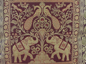 Silk Throw Pillow with Elephants and Peacocks India