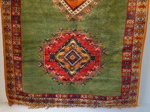 Vintage Moroccan Beni Mguild Berber Green and Orange Rug 1960s