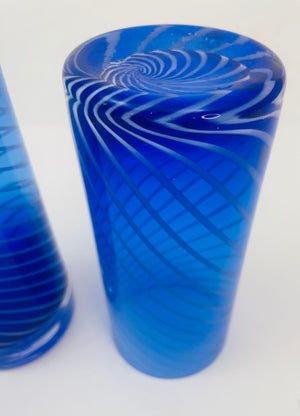 Cobalt Blue Drinking Glasses Set of 6 Spiral Italian Tumblers 1980s