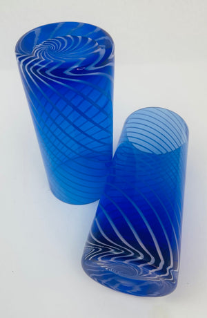 Cobalt Blue Drinking Glasses Set of 6 Spiral Italian Tumblers 1980s