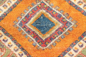 Vintage Moroccan Beni Mguild Berber Green and Orange Rug 1960s