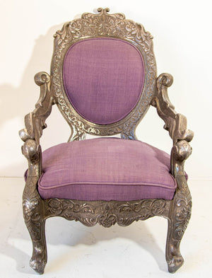 Anglo Indian Armchair Throne Silver Embossed Throne 19th Century