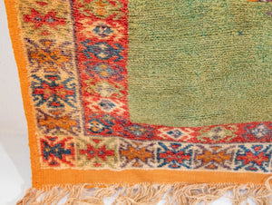 Vintage Moroccan Beni Mguild Berber Green and Orange Rug 1960s