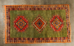 Vintage Moroccan Beni Mguild Berber Green and Orange Rug 1960s