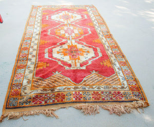 1960s Moroccan Berber Rug Burnt Orange Blue Cream and Pink