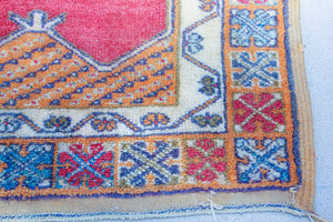 1960s Moroccan Berber Rug Burnt Orange Blue Cream and Pink