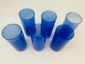 Cobalt Blue Drinking Glasses Set of 6 Spiral Italian Tumblers 1980s