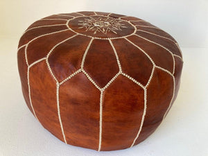 Moroccan Brown Leather Ottoman