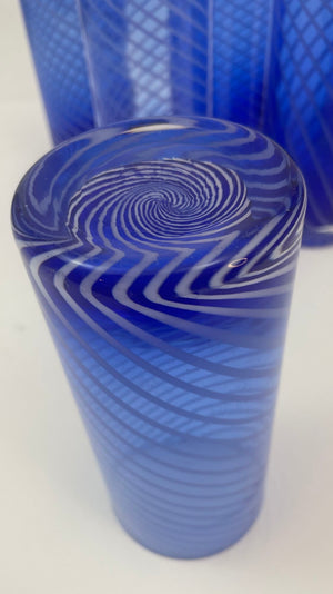 Cobalt Blue Drinking Glasses Set of 6 Spiral Italian Tumblers 1980s