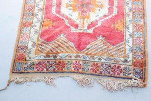 1960s Moroccan Berber Rug Burnt Orange Blue Cream and Pink