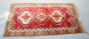 1960s Moroccan Berber Rug Burnt Orange Blue Cream and Pink