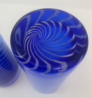 Cobalt Blue Drinking Glasses Set of 6 Spiral Italian Tumblers 1980s