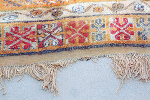 1960s Moroccan Berber Rug Burnt Orange Blue Cream and Pink