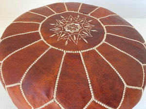 Moroccan Brown Leather Ottoman