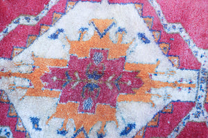 1960s Moroccan Berber Rug Burnt Orange Blue Cream and Pink