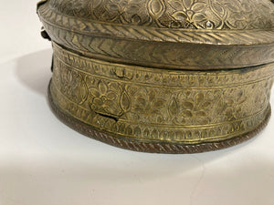 Asian Antique Brass Betel Nut Pandan Box with Lid, Northern India 19th C.