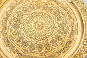 Moorish Middle Eastern Islamic Round Brass Tray Platter 26.5 in. Diameter