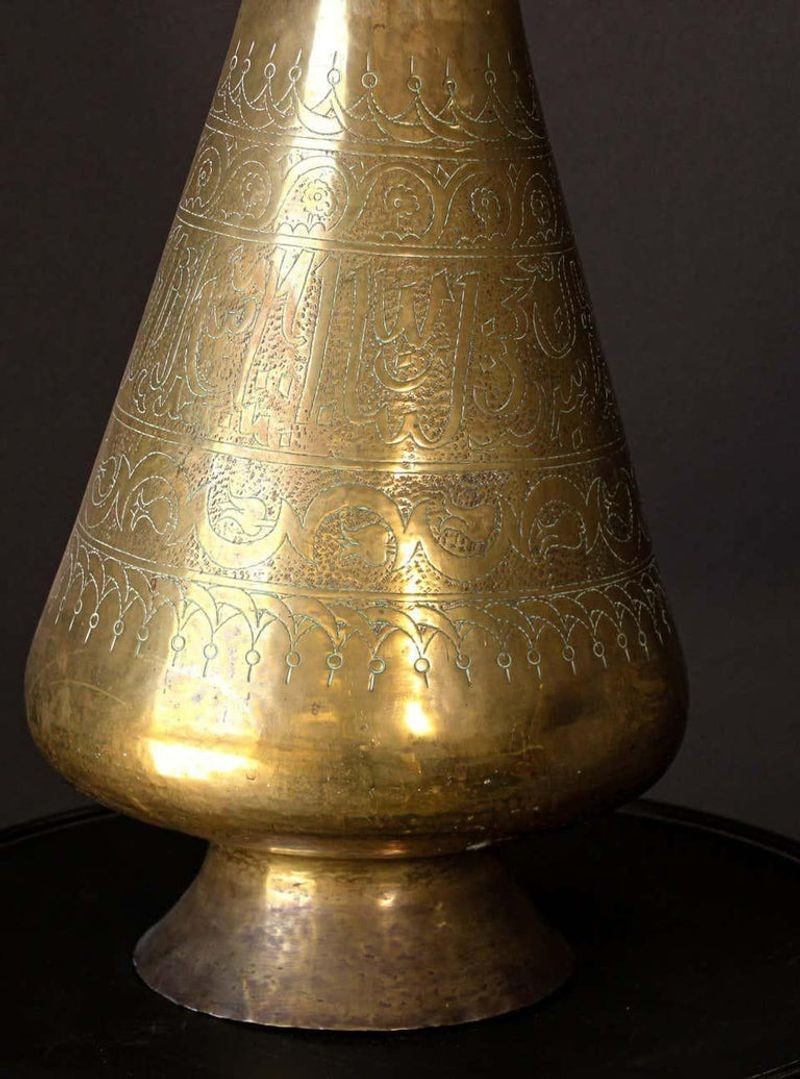 Arabian Middle Eastern Brass Islamic Art Vase Engraved With Arabic Cal - E- mosaik