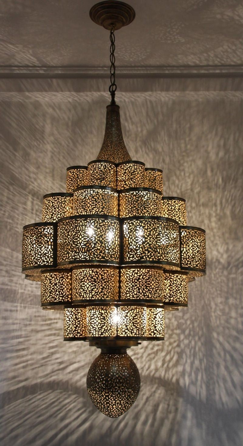 Beaded Moroccan Brass Chandelier  Rustic Lighting – Dartbrook