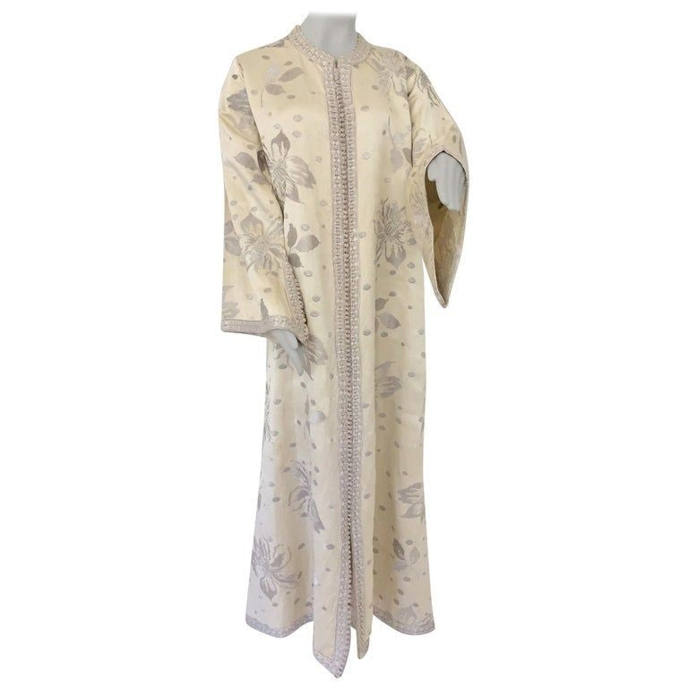 1960's Vintage Moroccan Caftan with Silver Metallic Floral Silk ...