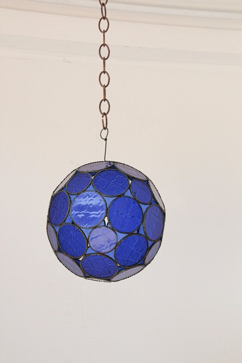 Handcrafted Moroccan Moorish Glass Orb Lantern with Blue Glass - E-mosaik