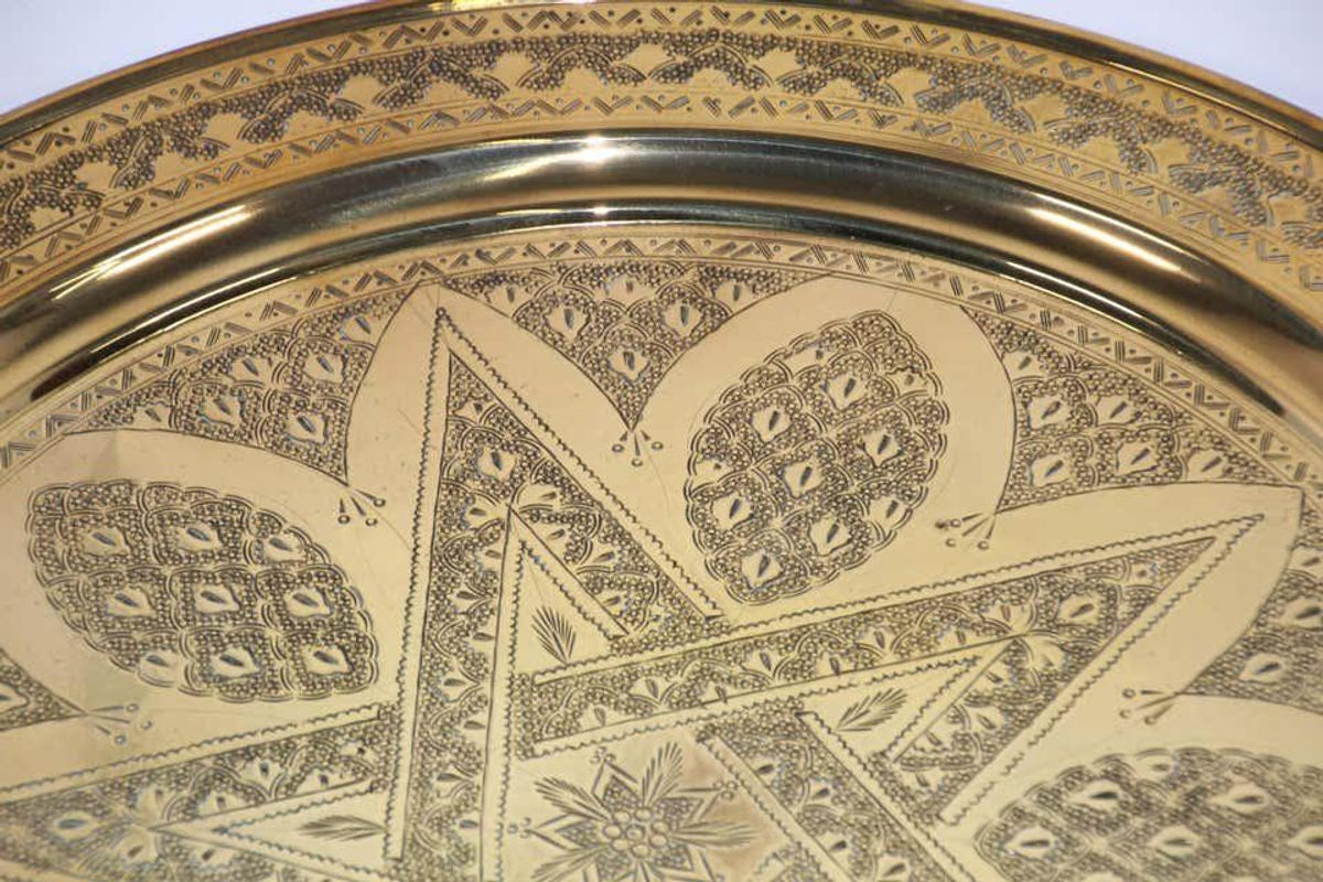 1900s Moroccan Brass Tray Star Etched Collectible Polished Platter 22. -  E-mosaik