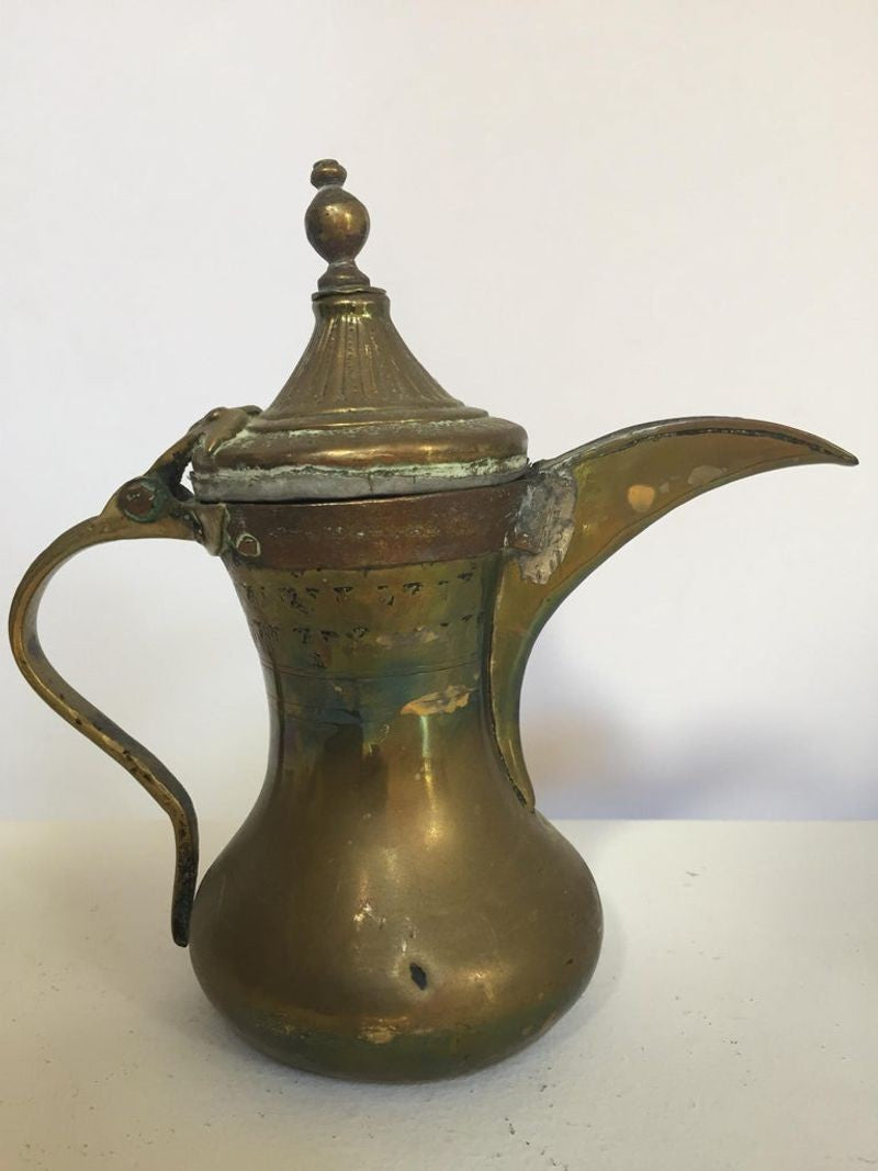 Middle Eastern copper and brass coffee/ritual water pot with