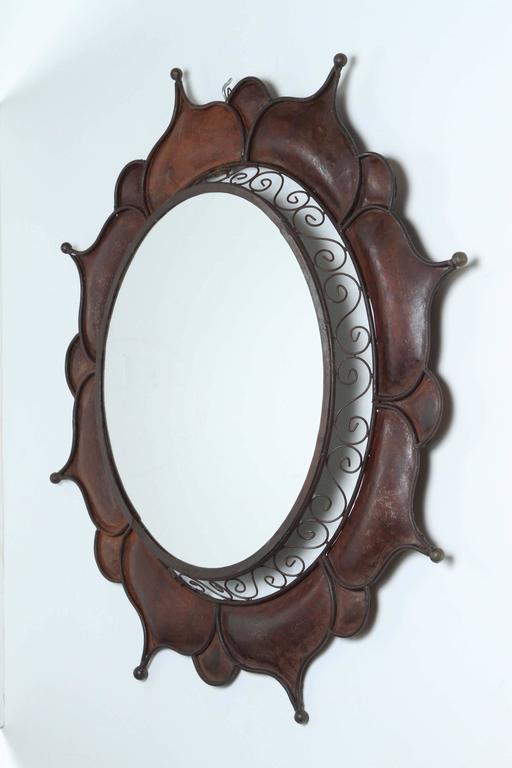 Oval shape Handmade red copper flat metal Moroccan Mirror 