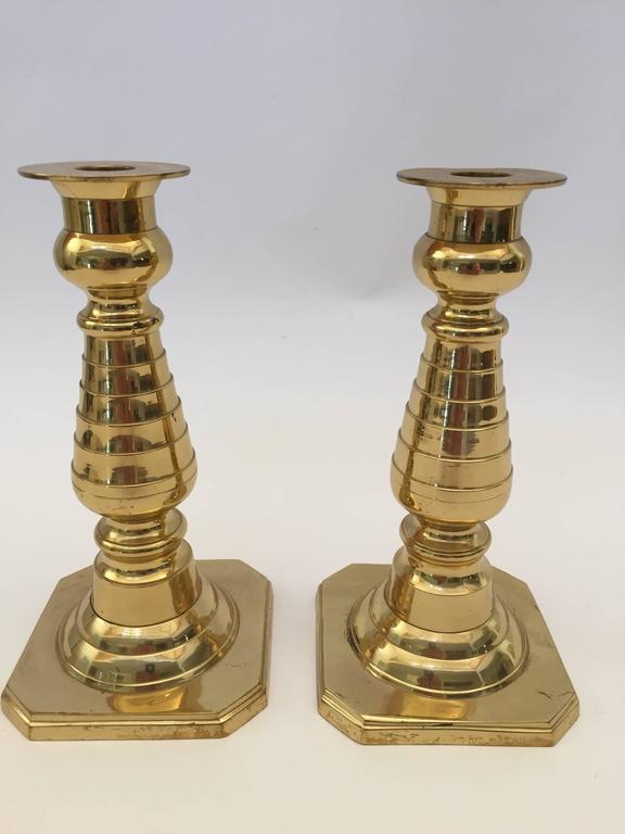 Pair of 19th Century Brass 'Beehive' Candlesticks