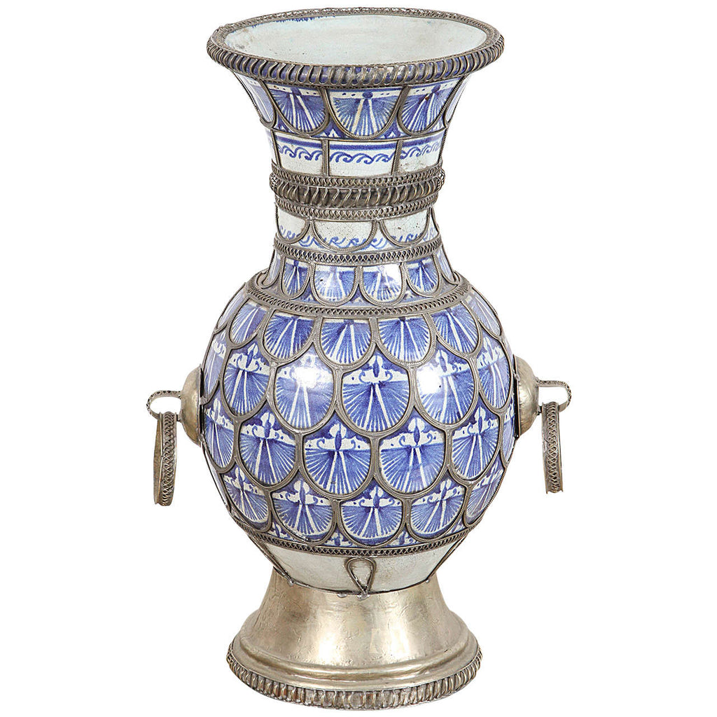Antique Footed Moroccan Ceramic Vase from Fez - E-mosaik
