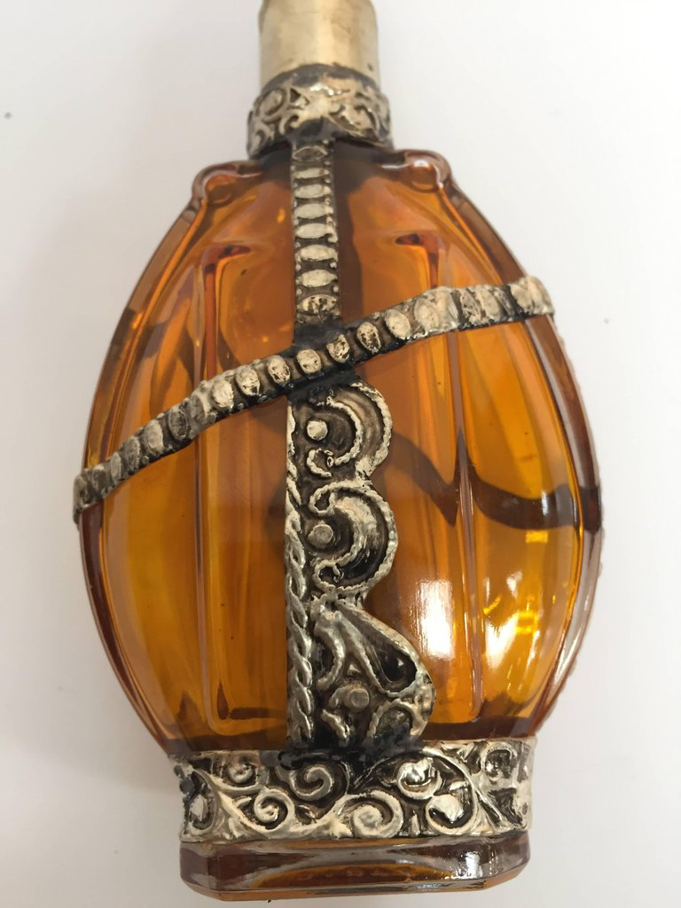 Moroccan Glass Perfume Bottle with Embossed Silvered Metal Design Over -  E-mosaik