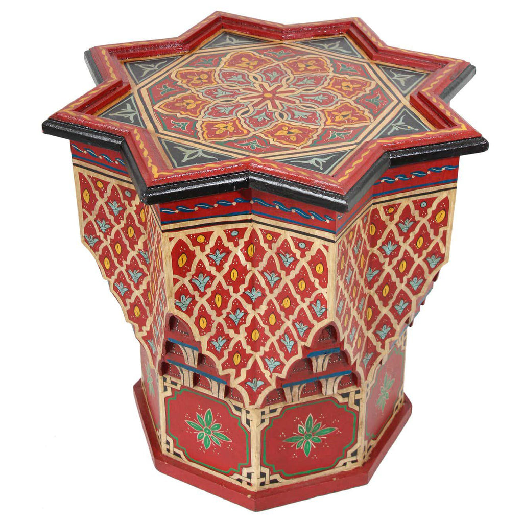 Moroccan Moorish Side Table Hand Painted Red Wood - E-mosaik