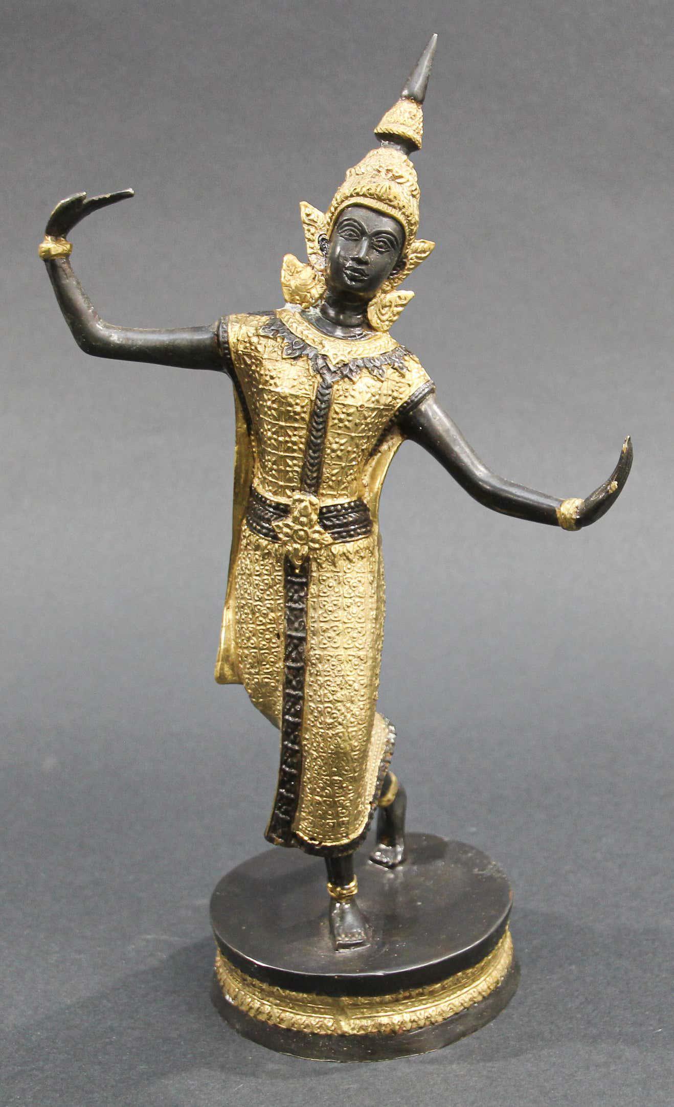Vintage Thai Bronze Gilt Teppanom Temple Guard Dancing Statue